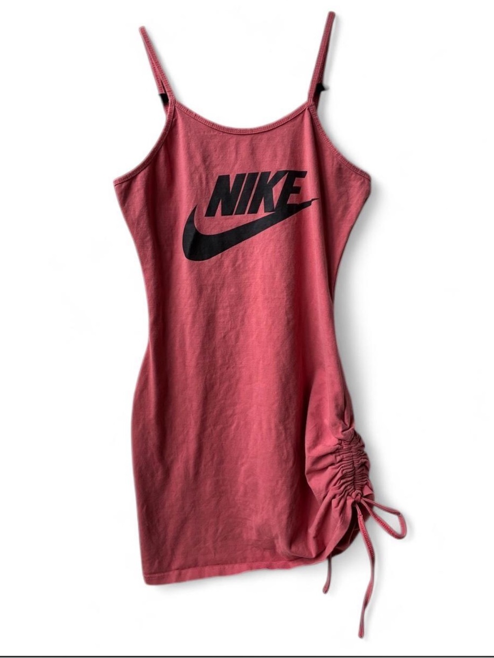 Vintage Nike pink bodycon tank dress S swoosh logo ruched short strappy